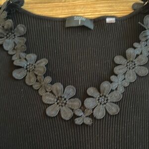 Tahari Black Ribbed Embellished Blouse